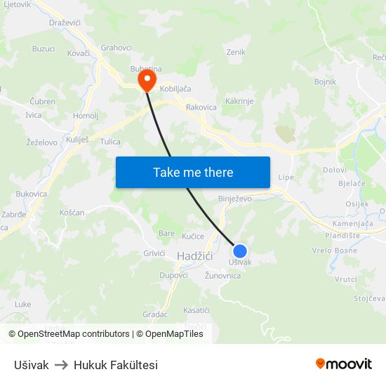 Ušivak to Hukuk Fakültesi map