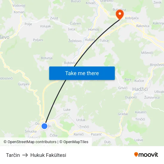 Tarčin to Hukuk Fakültesi map