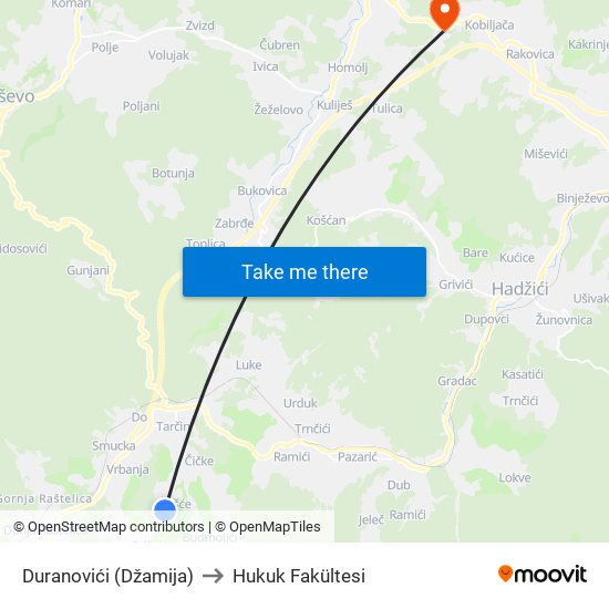 Duranovići (Džamija) to Hukuk Fakültesi map