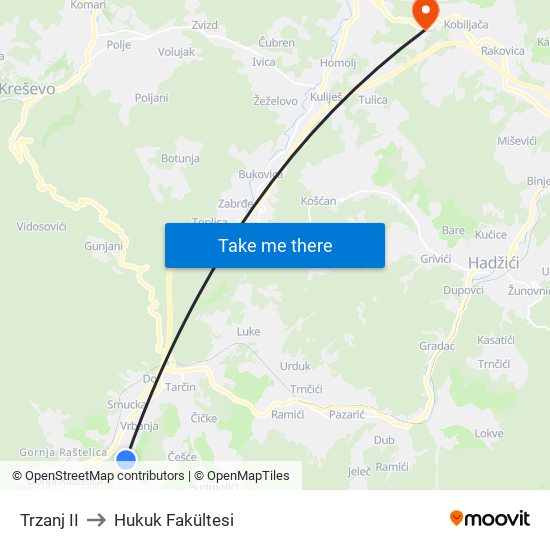 Trzanj II to Hukuk Fakültesi map