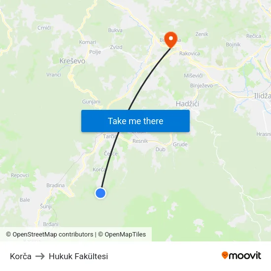 Korča to Hukuk Fakültesi map