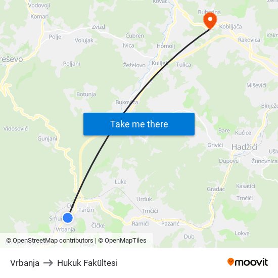 Vrbanja to Hukuk Fakültesi map