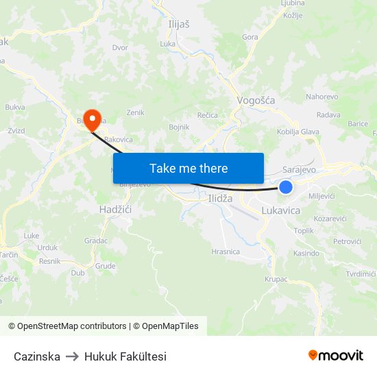 Cazinska to Hukuk Fakültesi map