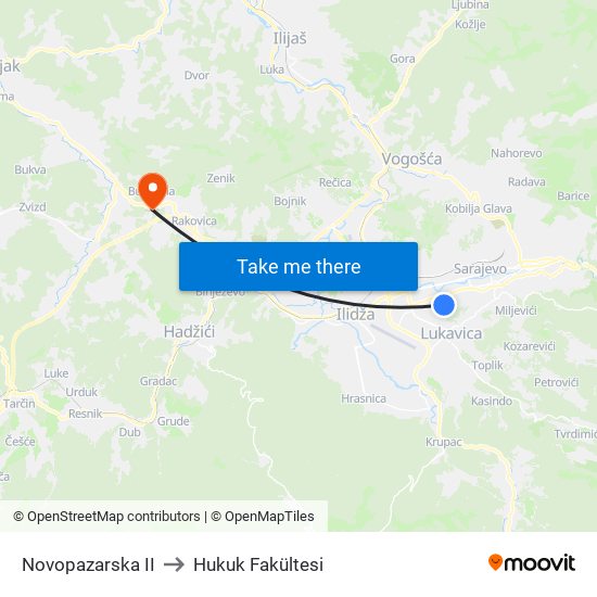 Novopazarska II to Hukuk Fakültesi map