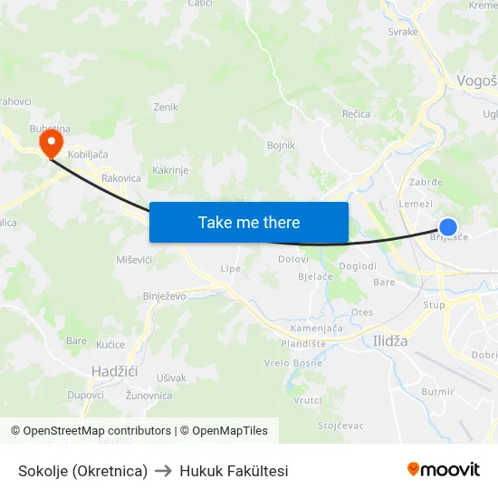 Sokolje (Okretnica) to Hukuk Fakültesi map
