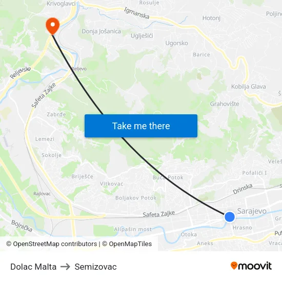 Dolac Malta to Semizovac map