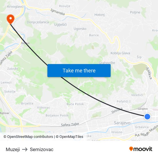 Muzeji to Semizovac map