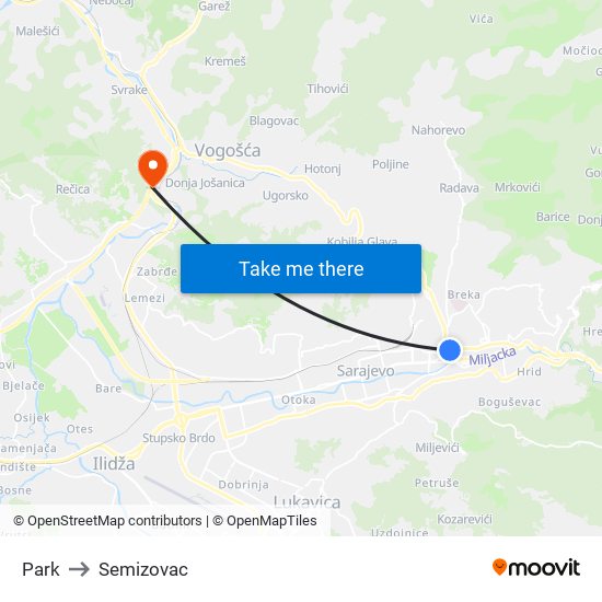 Park to Semizovac map