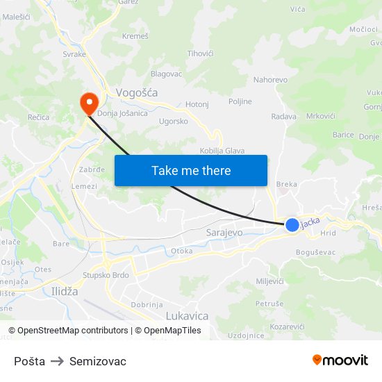 Pošta to Semizovac map