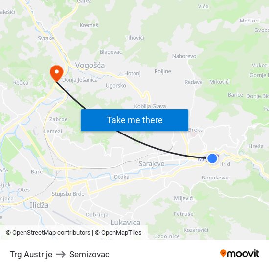 Trg Austrije to Semizovac map