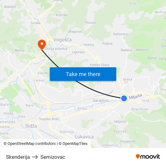 Skenderija to Semizovac map