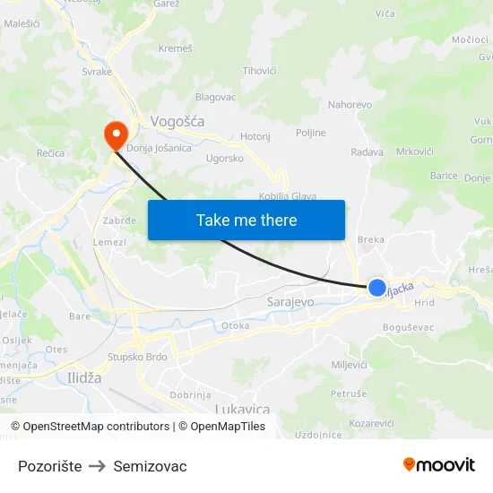 Pozorište to Semizovac map
