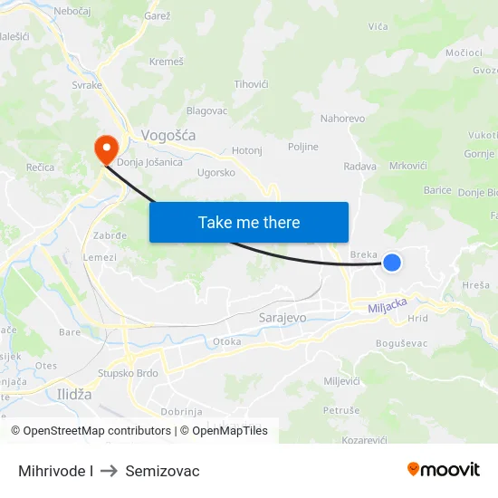 Mihrivode I to Semizovac map