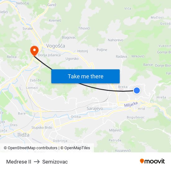 Medrese II to Semizovac map