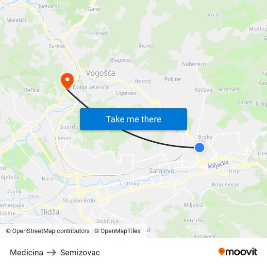 Medicina to Semizovac map