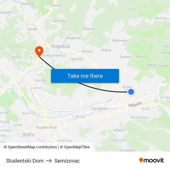 Studentski Dom to Semizovac map