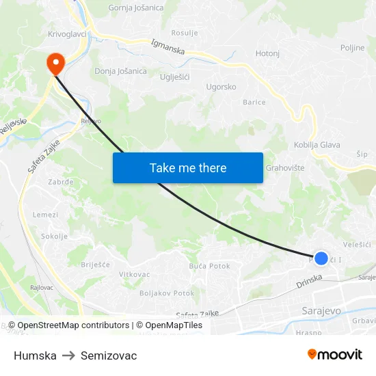 Humska to Semizovac map