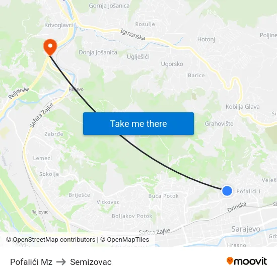 Pofalići Mz to Semizovac map