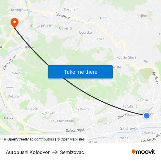 Autobusni Kolodvor to Semizovac map