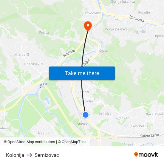 Kolonija to Semizovac map