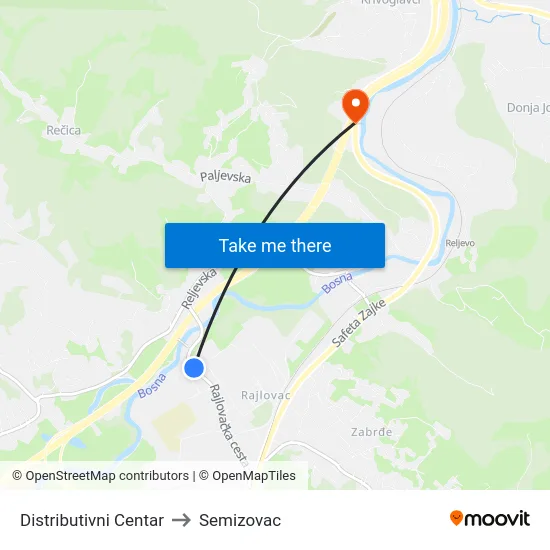 Distributivni Centar to Semizovac map