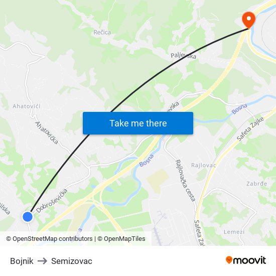 Bojnik to Semizovac map