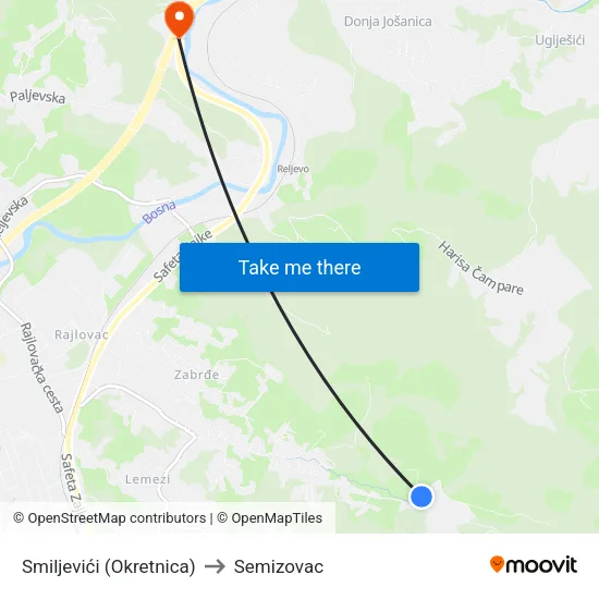 Smiljevići (Okretnica) to Semizovac map