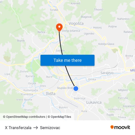 X Transferzala to Semizovac map