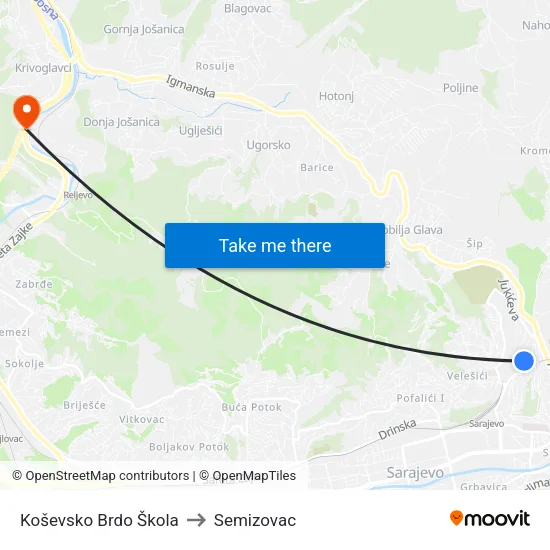 Koševsko Brdo Škola to Semizovac map