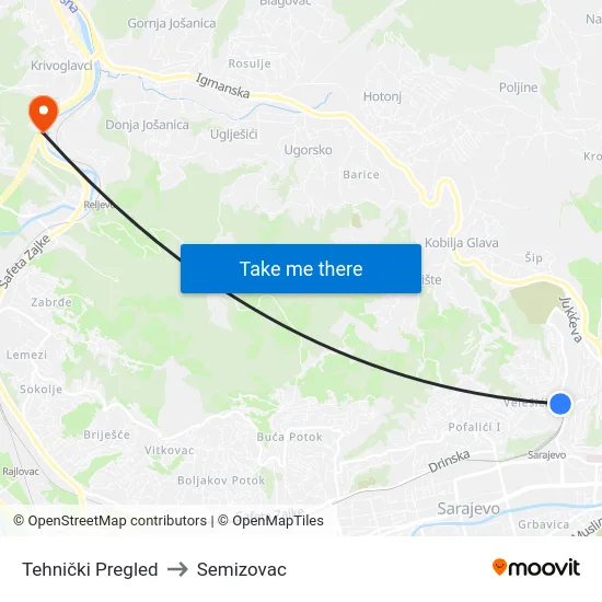Tehnički Pregled to Semizovac map
