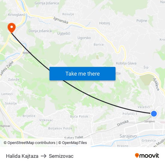 Halida Kajtaza to Semizovac map