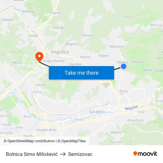 Bolnica Simo Milošević to Semizovac map