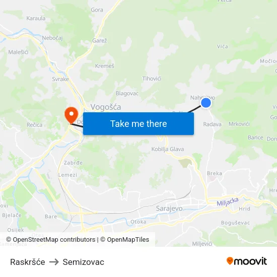 Raskršće to Semizovac map
