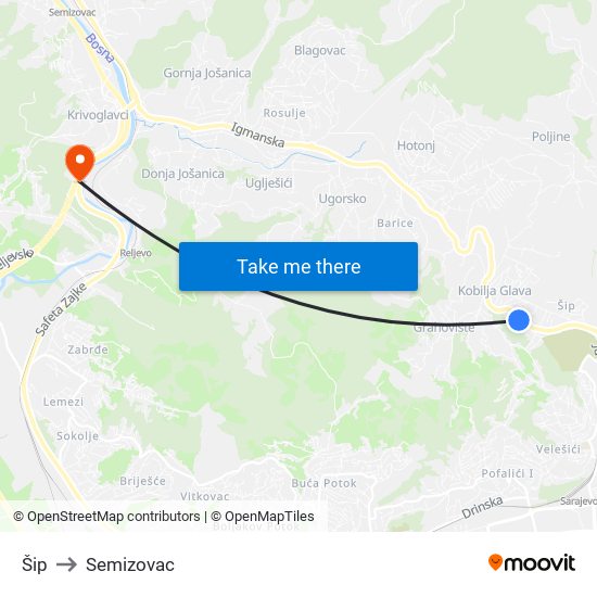 Šip to Semizovac map