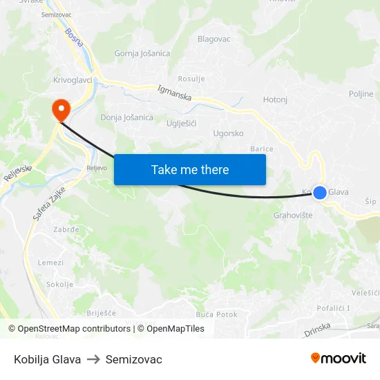 Kobilja Glava to Semizovac map