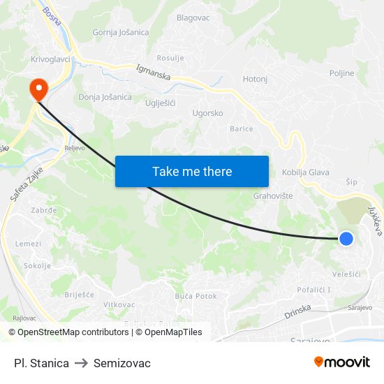 Pl. Stanica to Semizovac map