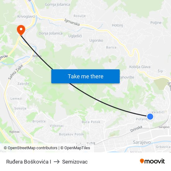 Ruđera Boškovića I to Semizovac map