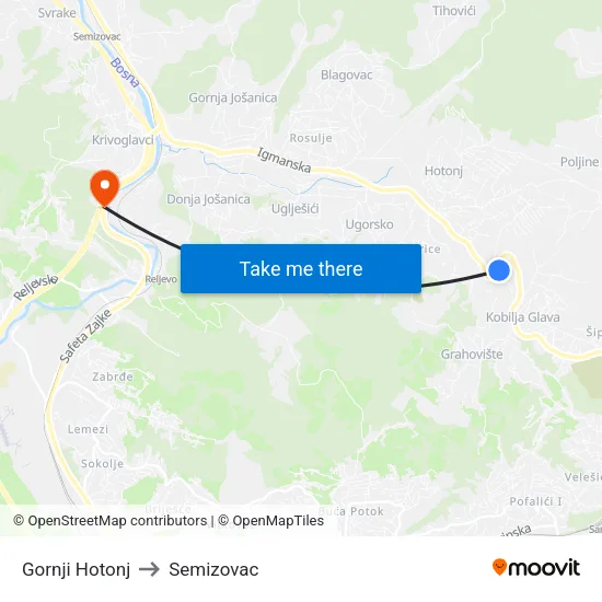 Gornji Hotonj to Semizovac map