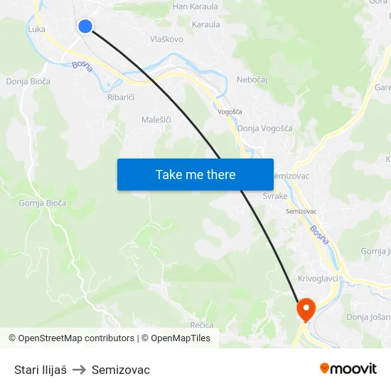 Stari Ilijaš to Semizovac map