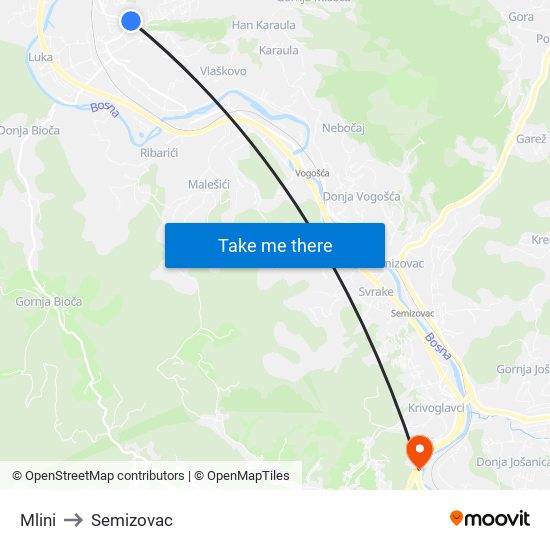 Mlini to Semizovac map