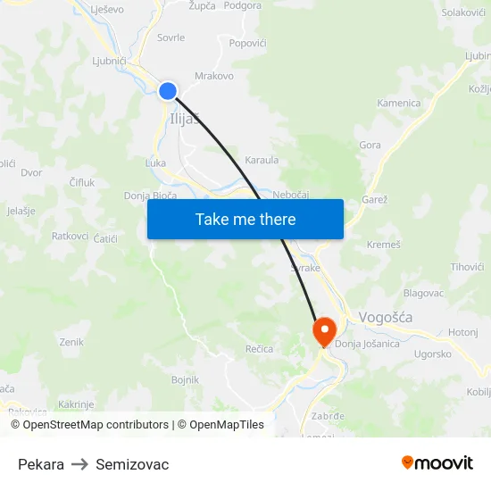 Pekara to Semizovac map