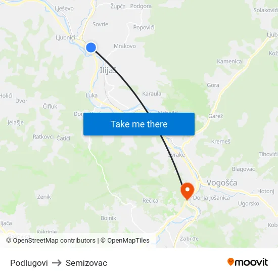 Podlugovi to Semizovac map
