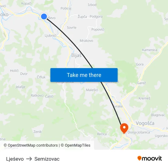 Lješevo to Semizovac map