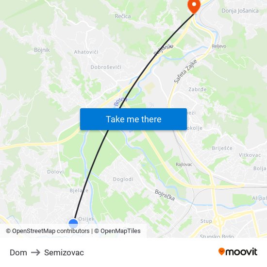 Dom to Semizovac map