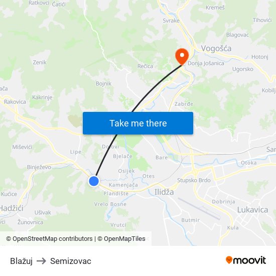 Blažuj to Semizovac map