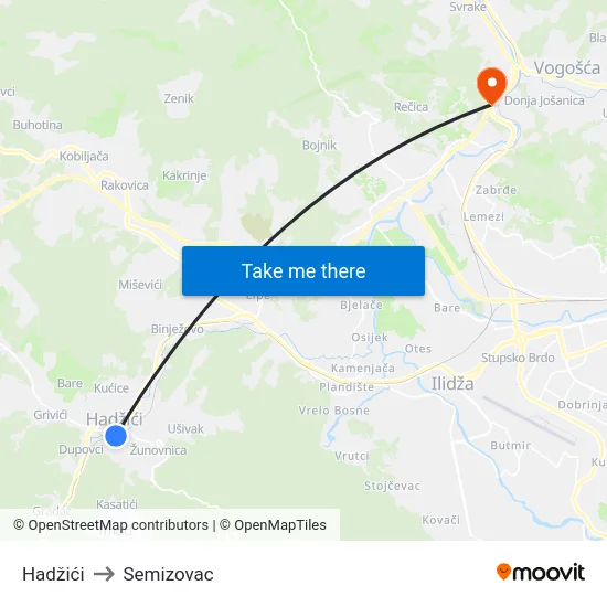 Hadžići to Semizovac map