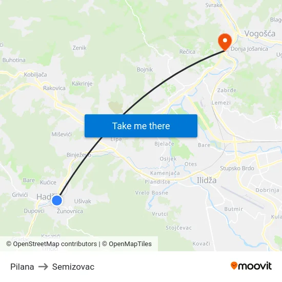 Pilana to Semizovac map