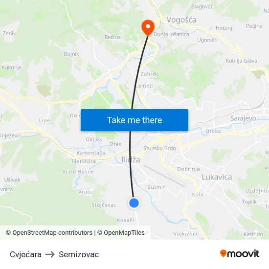 Cvjećara to Semizovac map