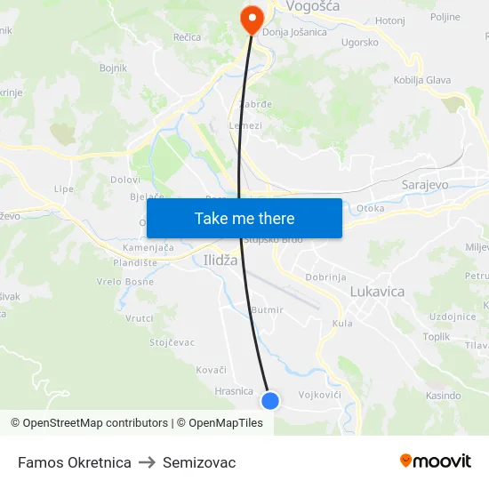 Famos Okretnica to Semizovac map