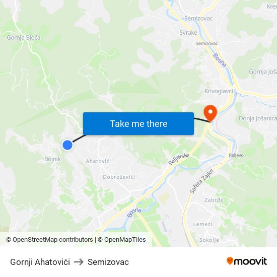 Gornji Ahatovići to Semizovac map